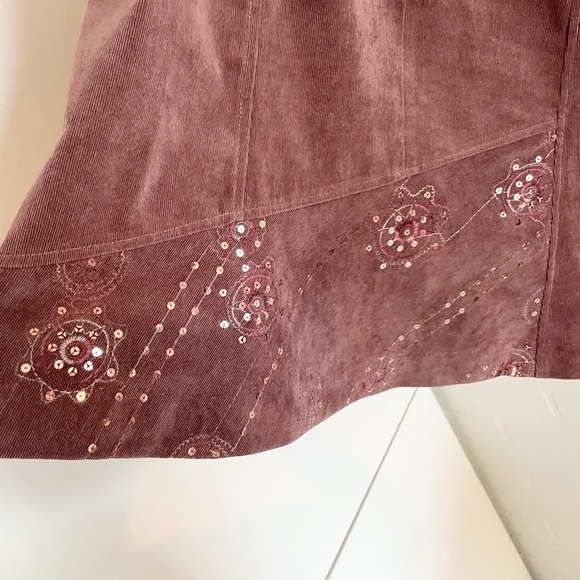 Vintage Y2K A-line Skirt Fairy Micro Corduroy Embroidered Sequin Asymmetrical 16 - Picture 13 of 15